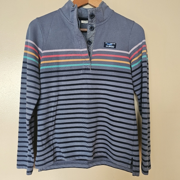 LL Bean Cotton Rugby Henley XS Grey Rainbow Stripe Granola Girl Outdoorsy Nature - Picture 3 of 13